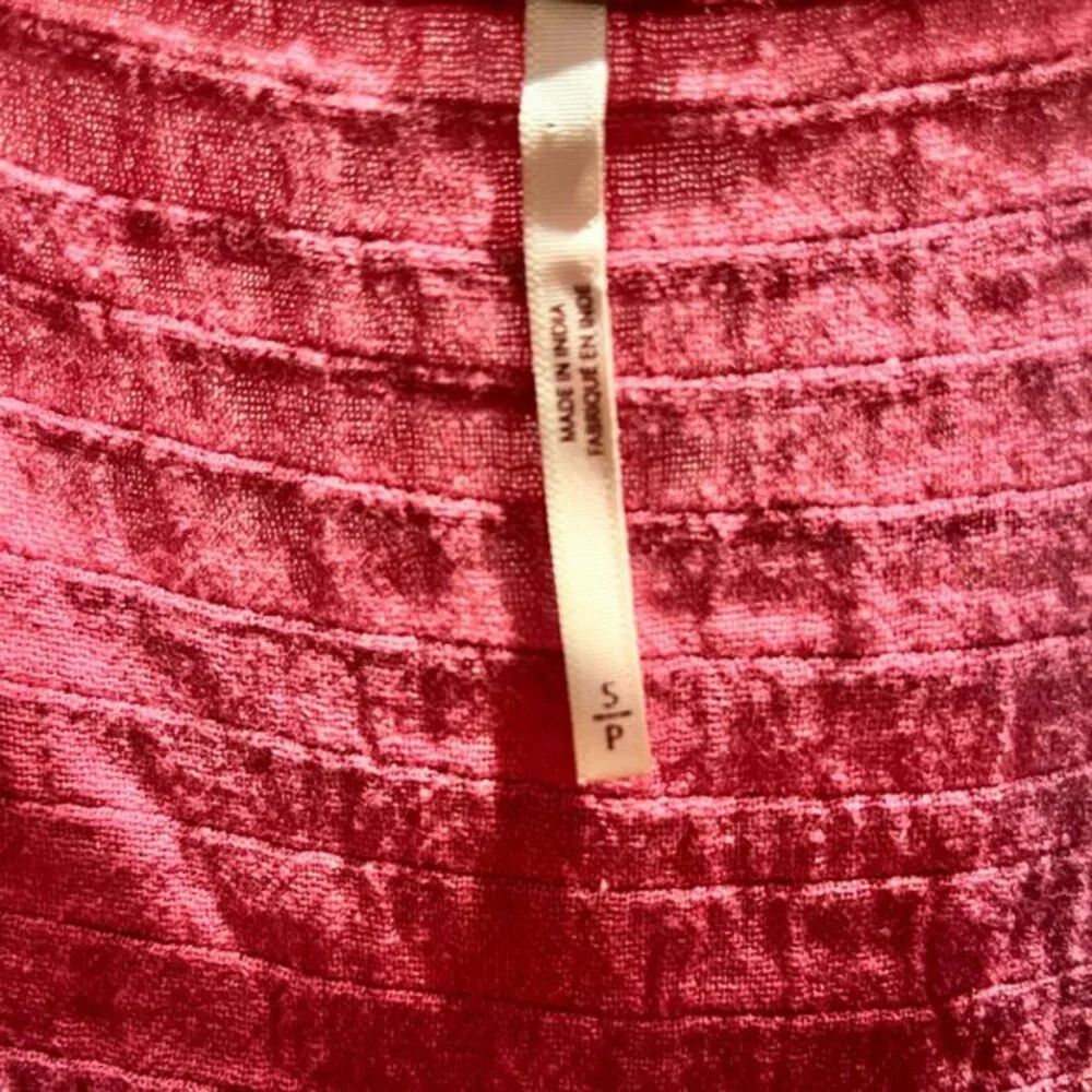 Free People Elsie Mini Dress‎ Pink Cotton Linen Puff Sleeve Babydoll Small